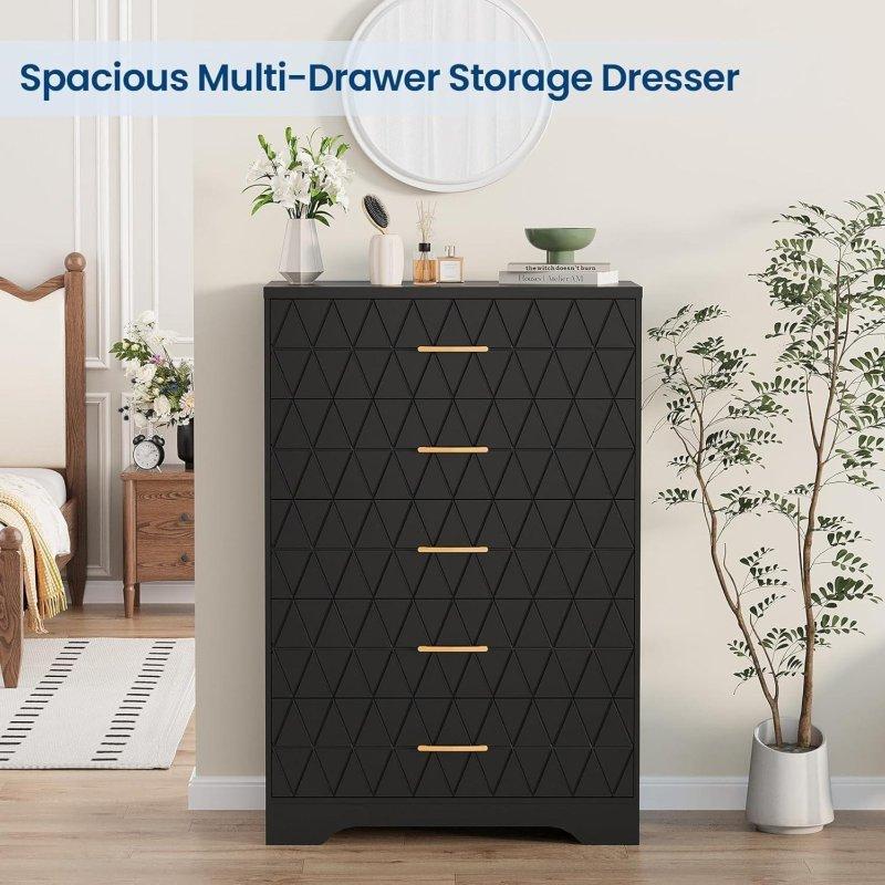 MDF Metal Kulplu 5 Çekmeceli Şifonyer - 81x119 cm - 310382