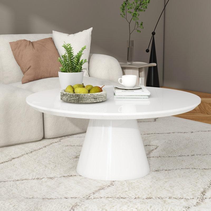 MDF Parlak Konik Ayaklı Yuvarlak Orta Sehpa - 90 cm - 245598