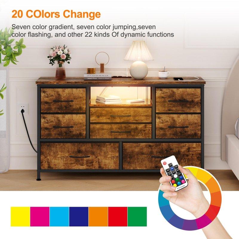 MDF Prizli USB Portlu RGB LED Aydınlatmalı 8 Kumaş Çekmeceli Şifonyer - 150x75 cm - 298479