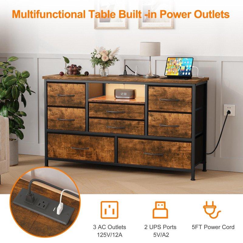 MDF Prizli USB Portlu RGB LED Aydınlatmalı 8 Kumaş Çekmeceli Şifonyer - 150x75 cm - 298479