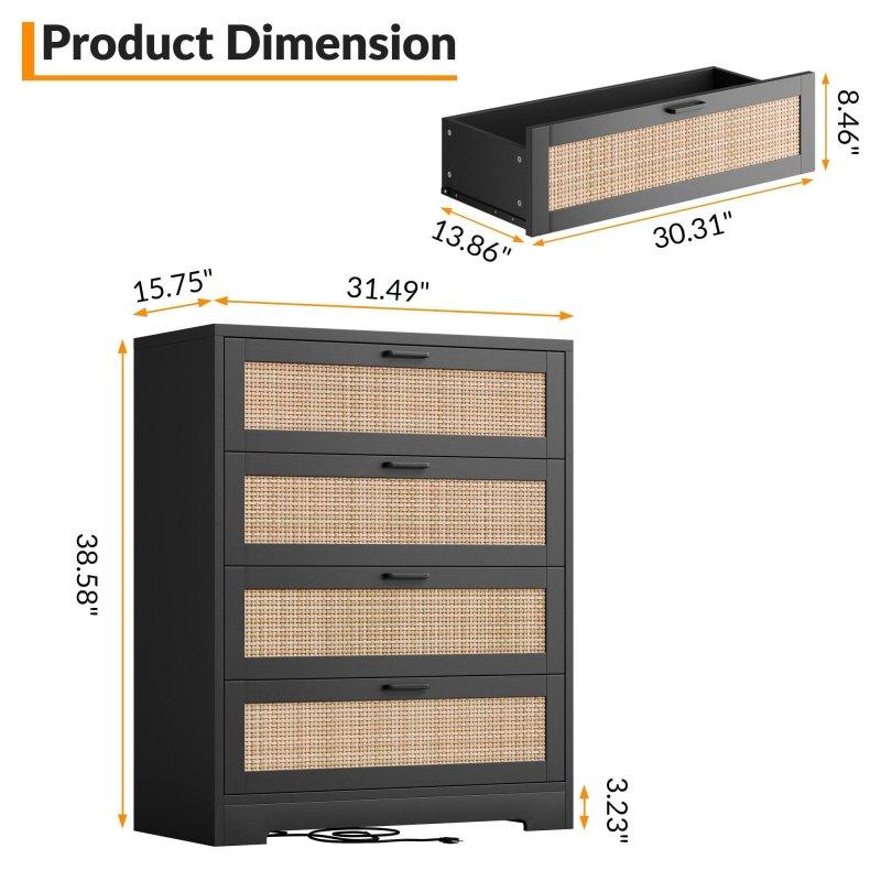 MDF Rattan Detaylı 4 Çekmeceli Dikey Şifonyer - 304194