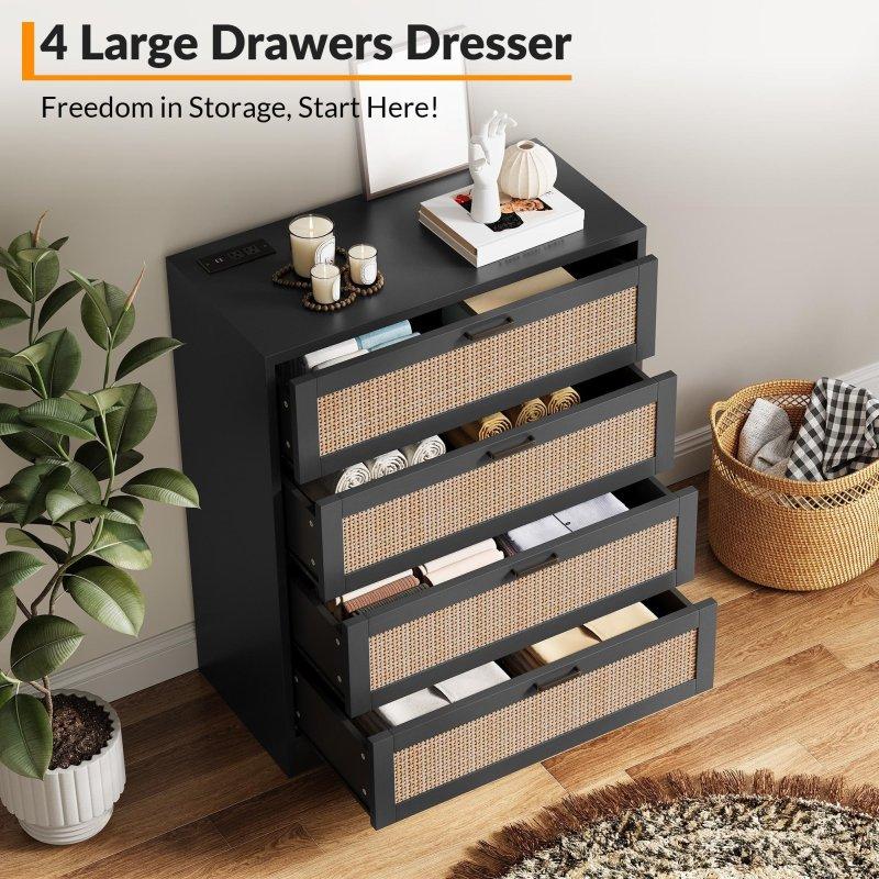 MDF Rattan Detaylı 4 Çekmeceli Dikey Şifonyer - 304194