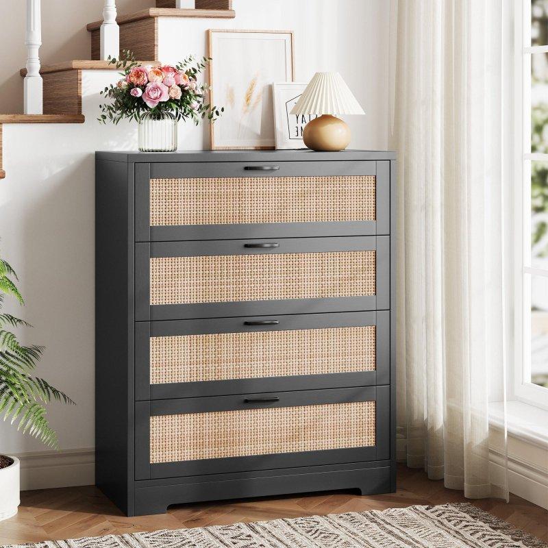 MDF Rattan Detaylı 4 Çekmeceli Dikey Şifonyer - 304194