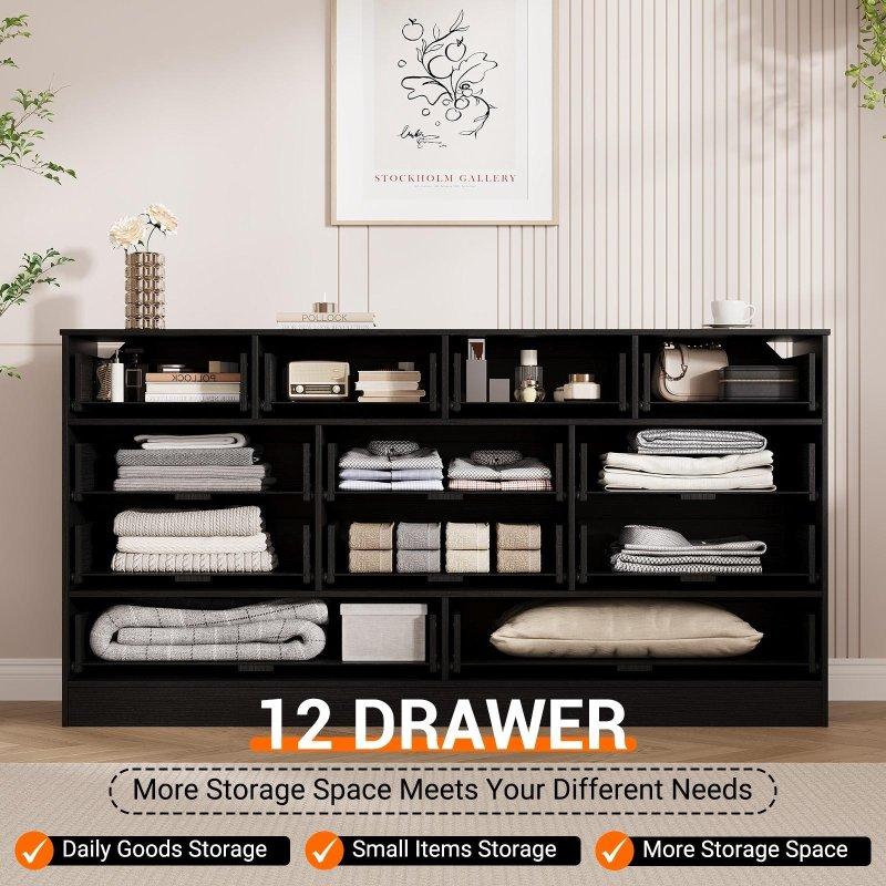 MDF Rattan Dokuma 12 Çekmeceli Şifonyer - 155 cm - 299978
