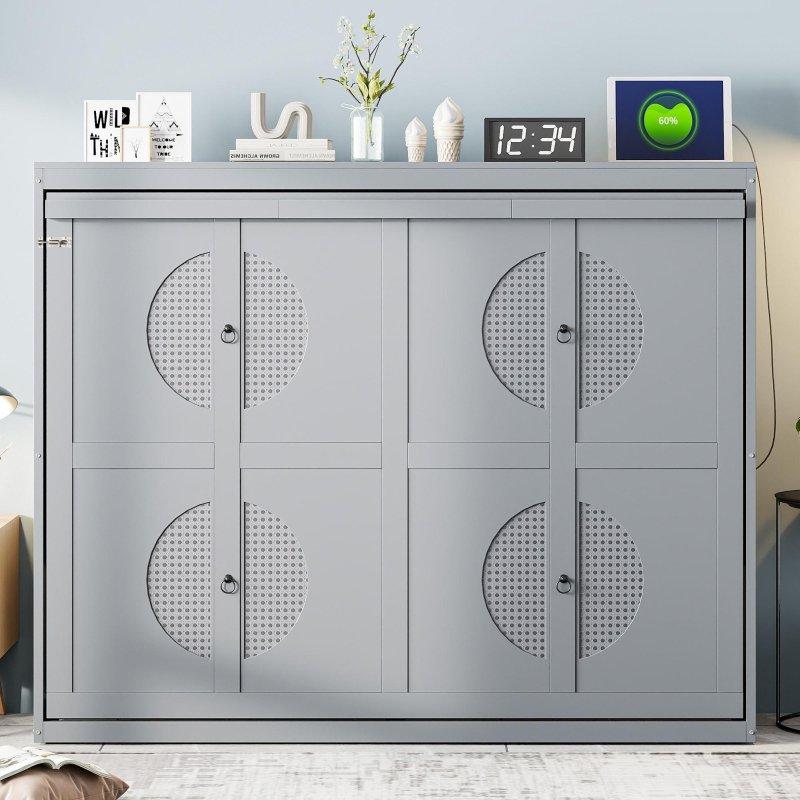 MDF Rattan Görünümlü Dolap Tasarımlı Duvar Yatağı - 262317
