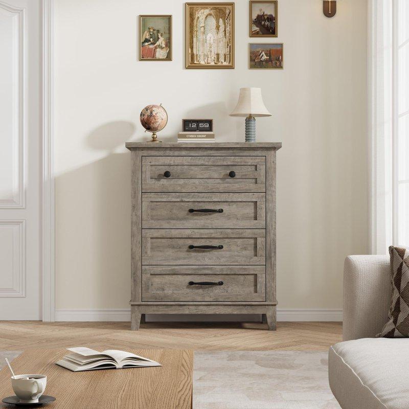 MDF Rustik Tasarım 4 Çekmeceli Sökülebilir Ayaklı Şifonyer - 106 cm - 302628