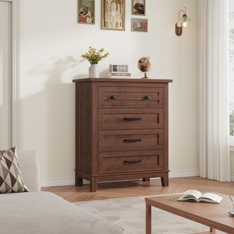 MDF Rustik Tasarım 4 Çekmeceli Sökülebilir Ayaklı Şifonyer - 106 cm - 302628