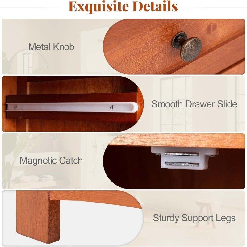 MDF Temperli Cam Kapaklı Çekmeceli Vintage Çok Amaçlı Banyo Dolabı - 32x88 cm - 333408