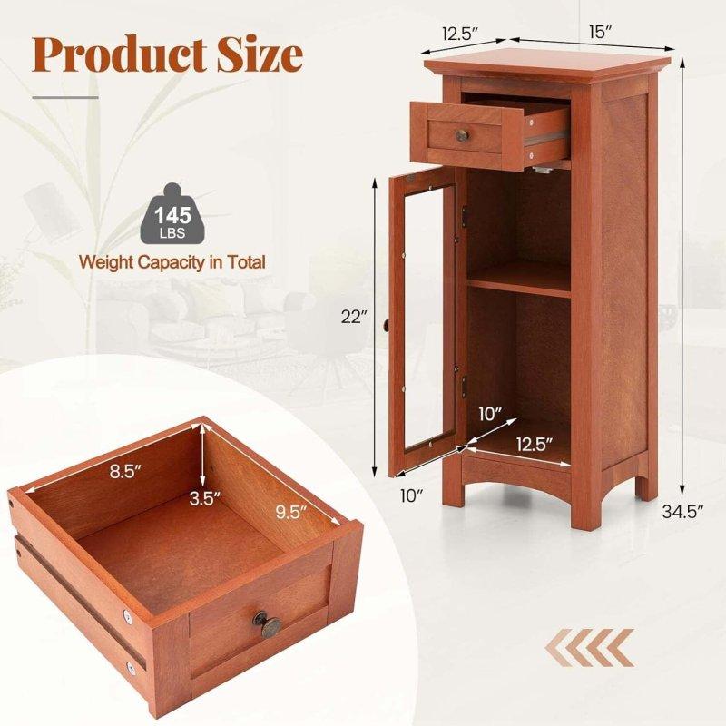 MDF Temperli Cam Kapaklı Çekmeceli Vintage Çok Amaçlı Banyo Dolabı - 32x88 cm - 333408