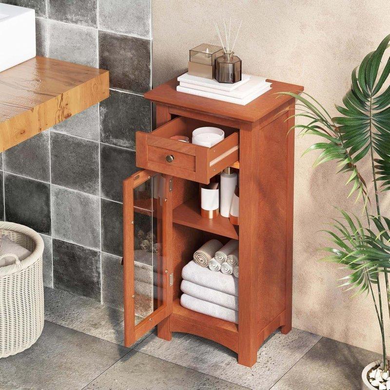 MDF Temperli Cam Kapaklı Çekmeceli Vintage Çok Amaçlı Banyo Dolabı - 32x88 cm - 333408 MDF Temperli Cam Kapaklı Çekmeceli Vintage Çok Amaçlı Banyo Dolabı - 32x88 cm - 333408