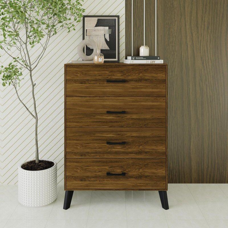 MDF ve Kauçuk Ağacı 4 Çekmeceli Metal Raylı Şifonyer - 76x110 cm - 302750