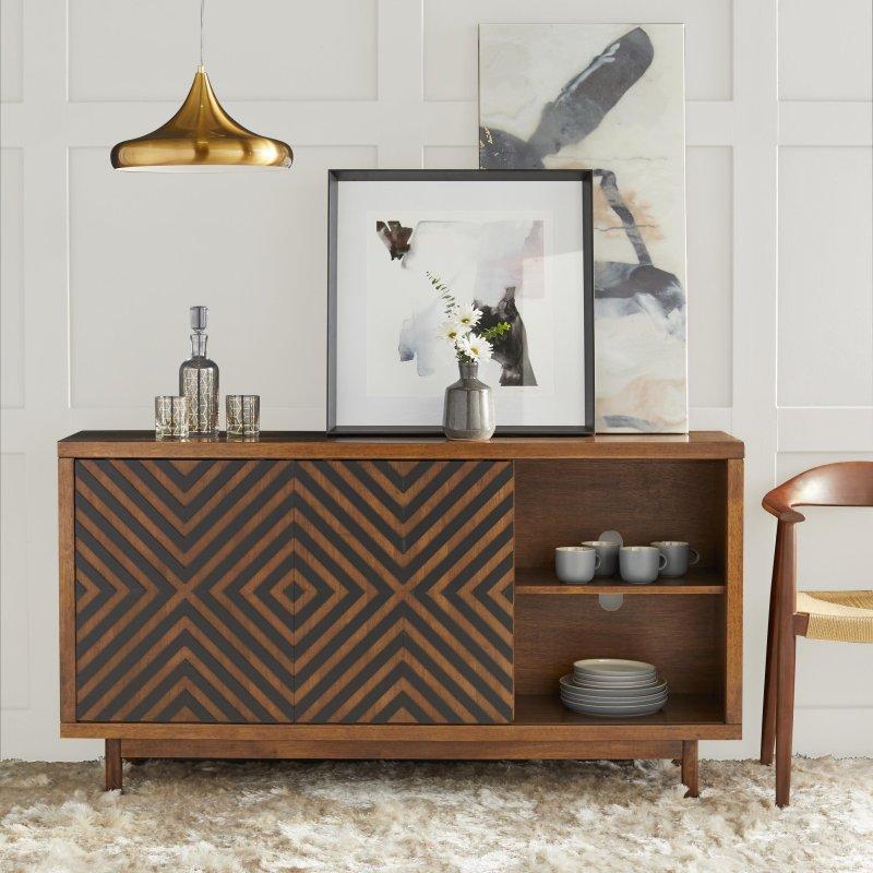 MDF ve Kauçuk Ağacı Geometrik Desenli Sürgülü Kapaklı Bohem Konsol - 161x40x86 cm - 325025