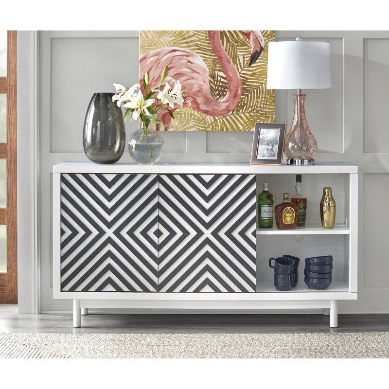 MDF ve Kauçuk Ağacı Geometrik Desenli Sürgülü Kapaklı Bohem Konsol - 161x40x86 cm - 325025