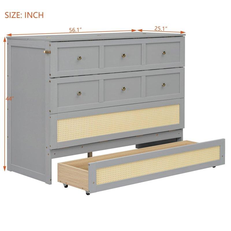 MDF ve Kontrplak Geniş Çekmeceli Rattan Detaylı Çift Kişilik Duvar Yatağı - 263984