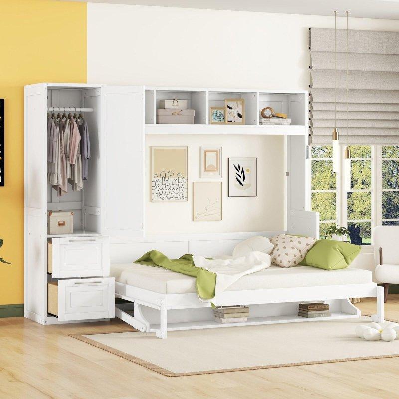 MDF ve LVL Dolaplı ve Çekmeceli Çift Yönlü Kurulumlu Duvar Yatağı - 264406