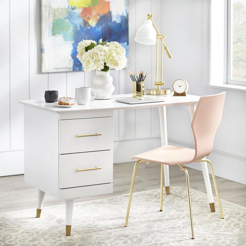 MDF ve Masif Ahşap Gold Kulplu Çekmeceli Ofis Masası - 117x61 cm - 328147