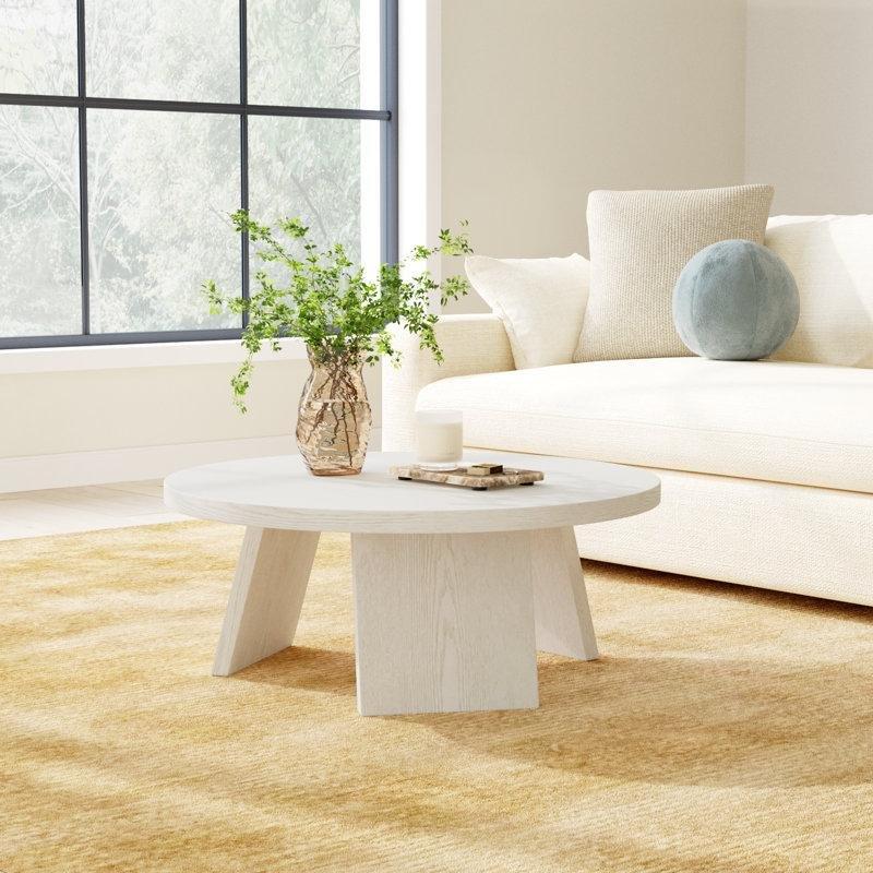 MDF ve Masif Ahşap Üç Ayaklı Kaide Yuvarlak Orta Sehpa - 92 cm - 245813