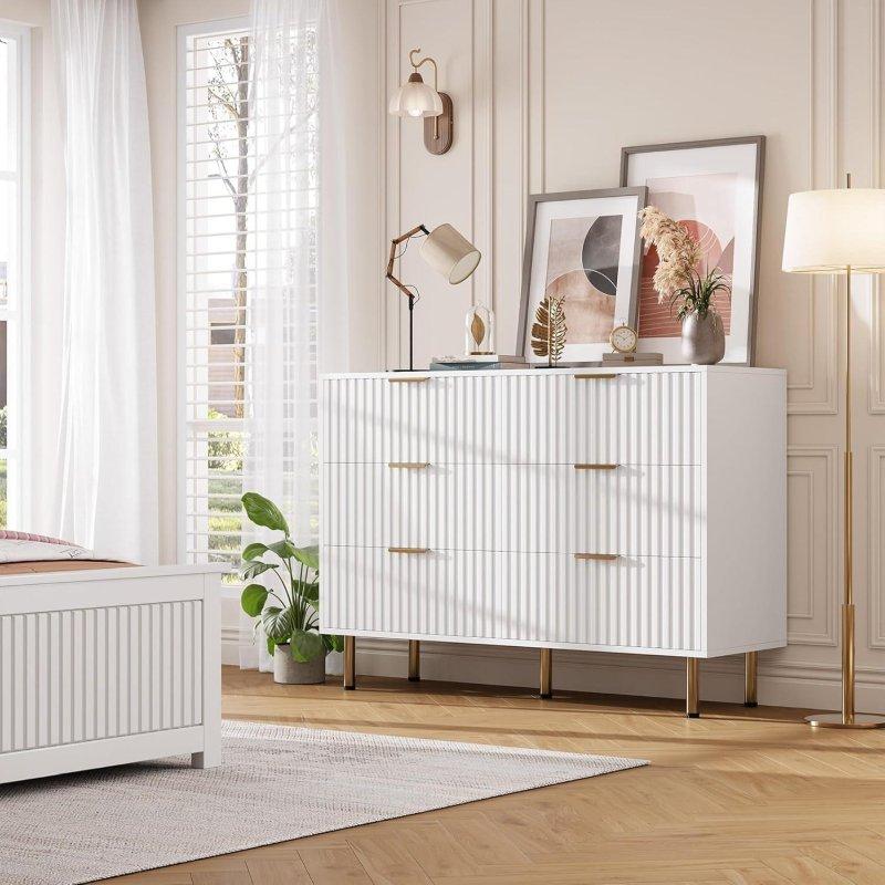 MDF ve Masif Ahşap Yivli 6 Çekmeceli Geniş Şifonyer - 305854