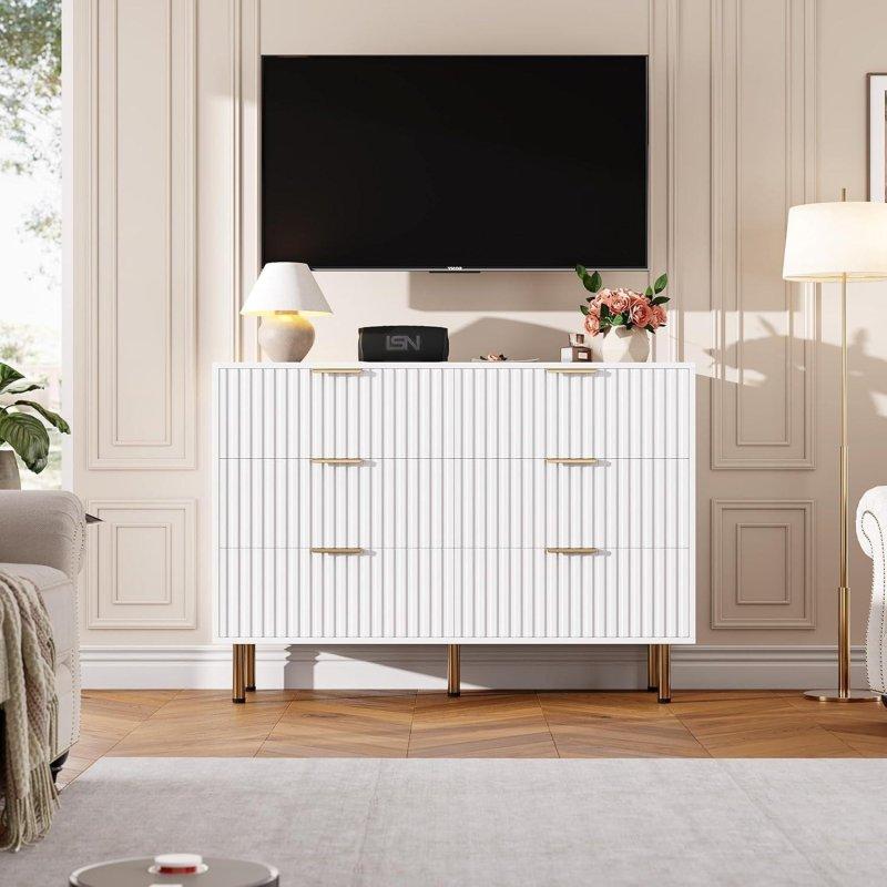 MDF ve Masif Ahşap Yivli 6 Çekmeceli Geniş Şifonyer - 305854