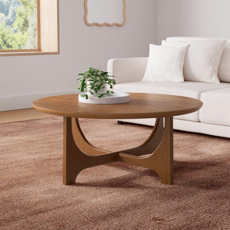 MDF ve Meşe Kaplama Çapraz Ayaklı Yuvarlak Orta Sehpa - 102 cm - 245726