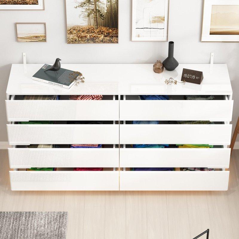 MDF ve Metal LED Işıklı 8 Çekmeceli Parlak Yüzeyli Şifonyer - 161 cm - 305455