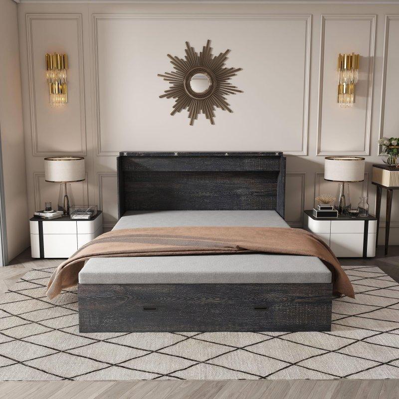 MDF ve Metal Şarj Üniteli Çekmeceli Tekerlekli Duvar Yatağı - 145 cm - 262000