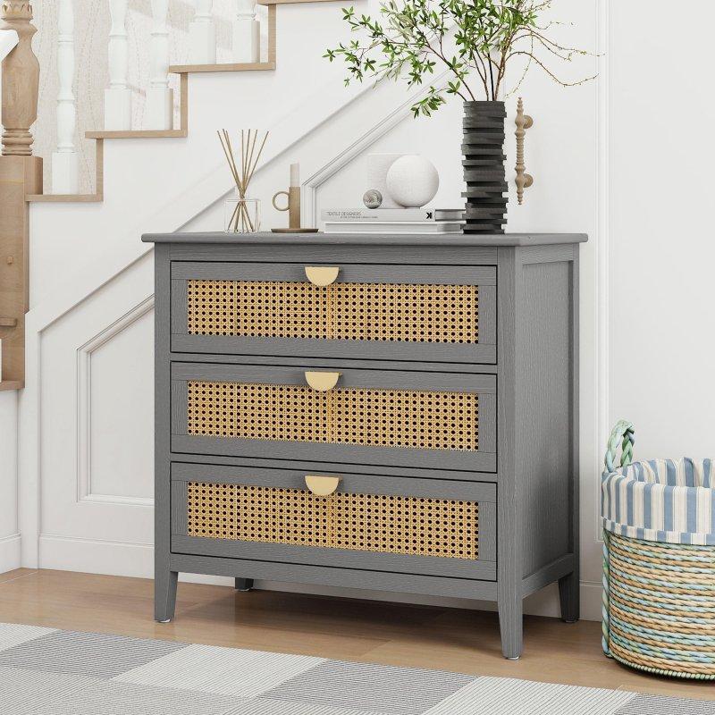 MDF ve Rattan 3 Çekmeceli Bohem Konsol - 81x38x78 cm - 325298