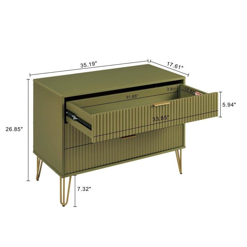 MDF Yivli 3 Çekmeceli Gold Metal Ayaklı Şifonyer - 90 cm - 295219