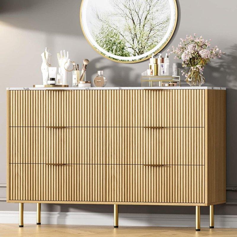 MDF Yivli 6 Çekmeceli Metal Kulplu Yatay Şifonyer - 309283