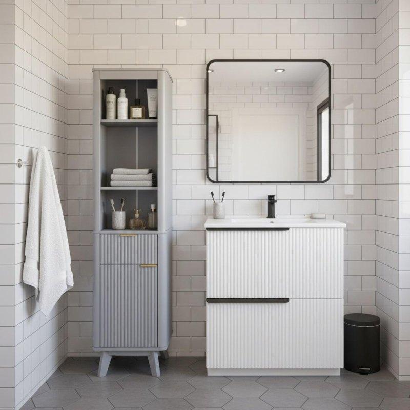 MDF Yivli Çekmeceli ve Ayarlanabilir Raflı Çok Amaçlı Banyo Dolabı - 41x30x173 cm - 334179