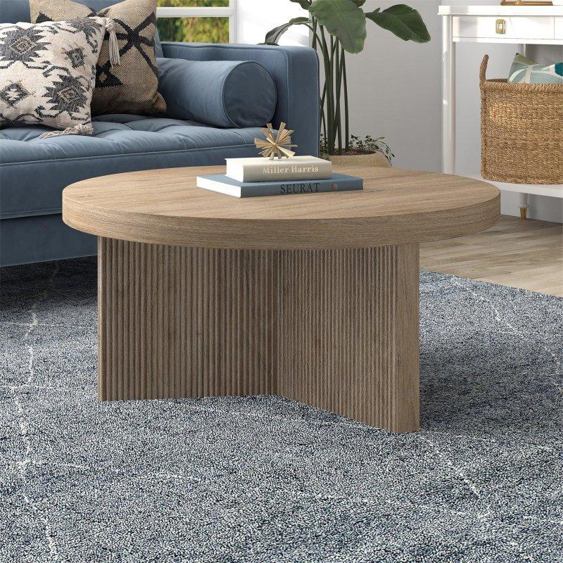 MDF Yivli Kaide Ayaklı Yuvarlak Orta Sehpa - 82 cm - 243648