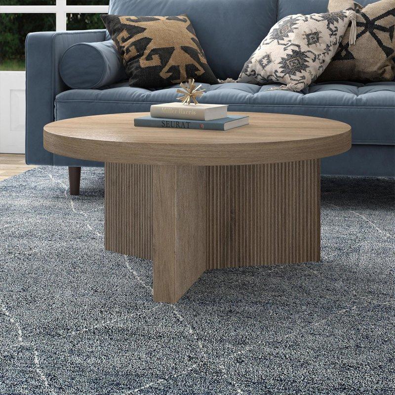 MDF Yivli Kaide Ayaklı Yuvarlak Orta Sehpa - 82 cm - 243648