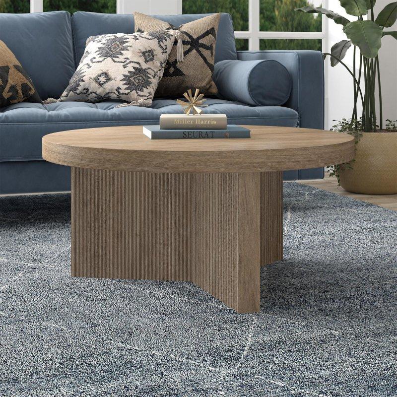 MDF Yivli Kaide Ayaklı Yuvarlak Orta Sehpa - 82 cm - 243648