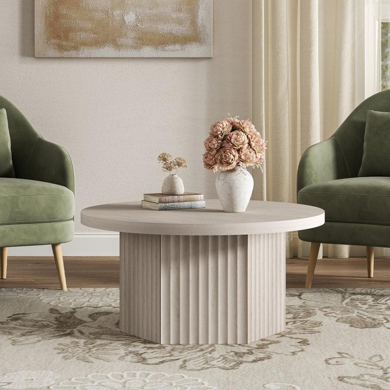 MDF Yivli Kaideli Yuvarlak Orta Sehpa - 81 cm - 245791