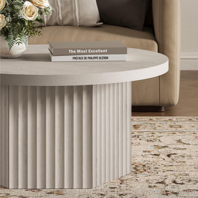 MDF Yivli Kaideli Yuvarlak Orta Sehpa - 81 cm - 245791