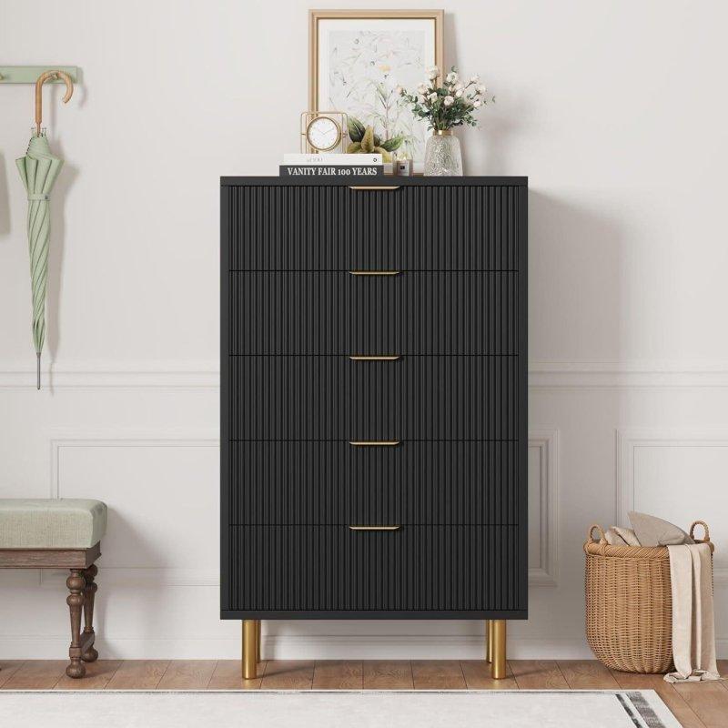 MDF Yivli Tasarımlı Gold Metal Ayaklı Şifonyer - 295519