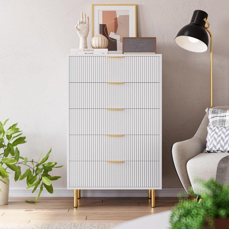MDF Yivli Tasarımlı Gold Metal Ayaklı Şifonyer - 295519
