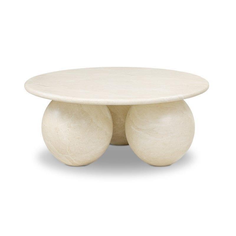 Mermer Desenli Beton Üç Bilye Ayaklı Yuvarlak Orta Sehpa - 87x37 cm - 243061