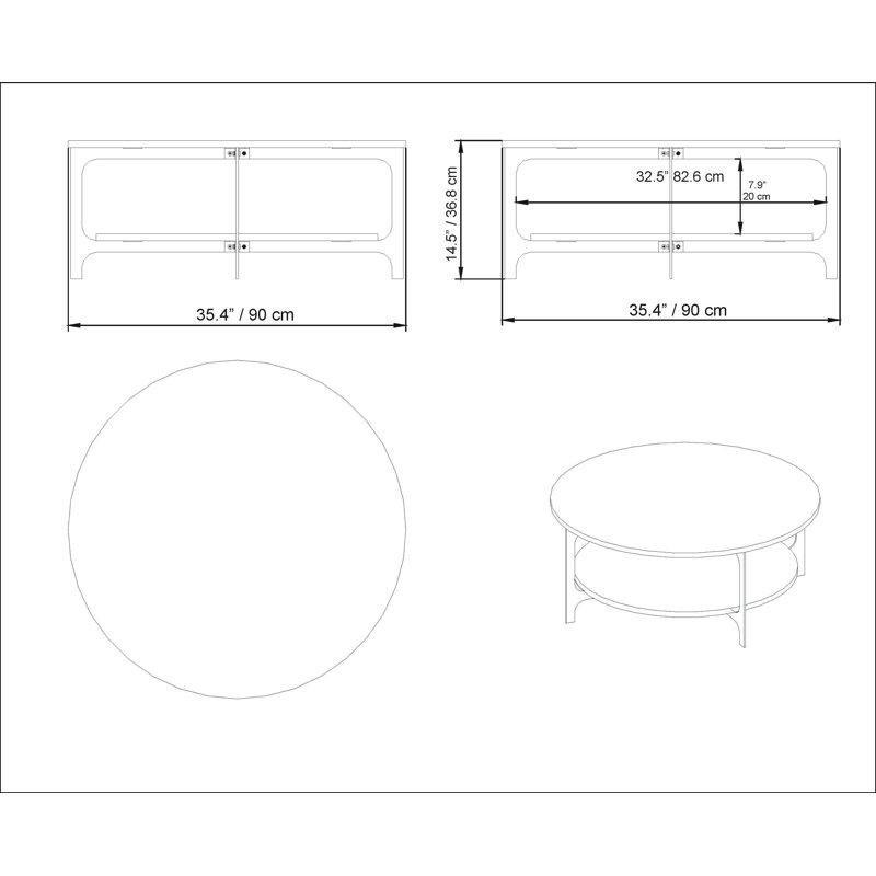 Mermer Desenli Metal Ayaklı Raflı Endüstriyel Ahşap Yuvarlak Orta Sehpa - 90x37 cm - 245052