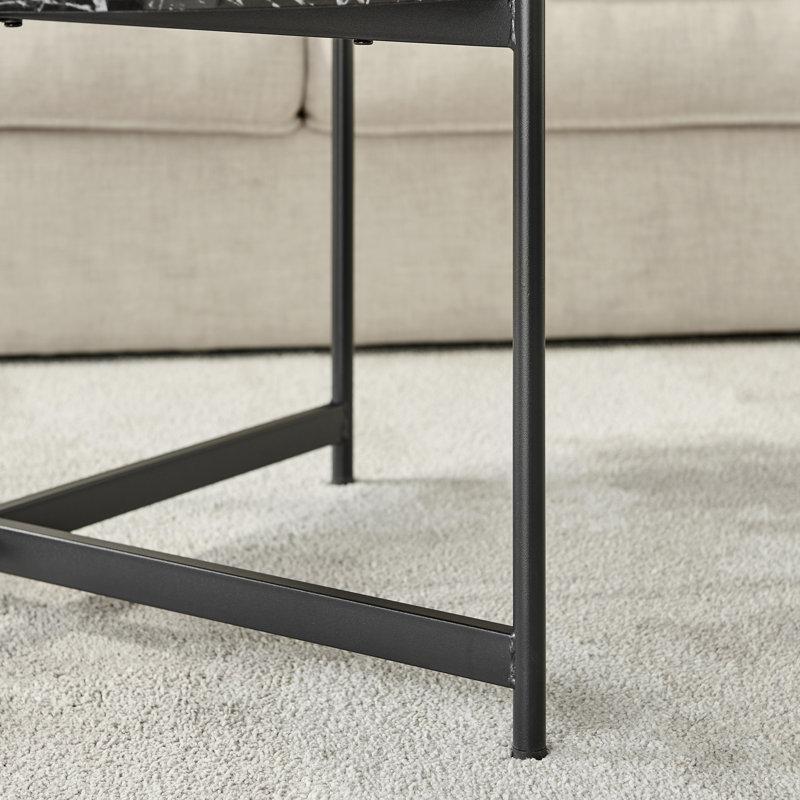 Mermer Desenli Siyah Metal Çerçeve Ayaklı Yuvarlak Orta Sehpa - 90 cm - 244342