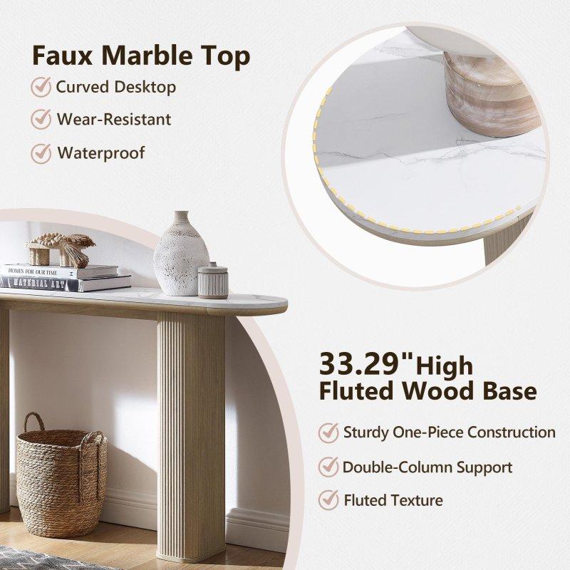 Mermer Dokulu MDF Yivli Ayaklı Eskitme Tasarım Dresuar - 162 cm - 333310