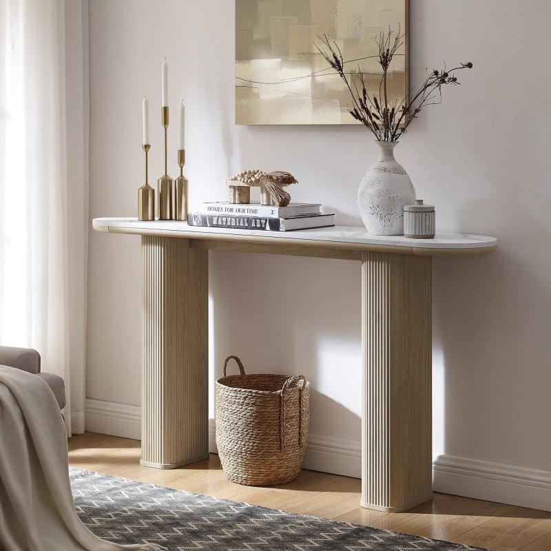 Mermer Dokulu MDF Yivli Ayaklı Eskitme Tasarım Dresuar - 162 cm - 333310