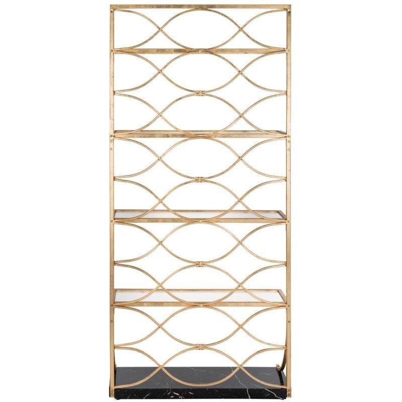 Mermer Tabanlı Gold Metal 4 Raflı Cam Etejer Kitaplık - 87x31x194 cm - 313259