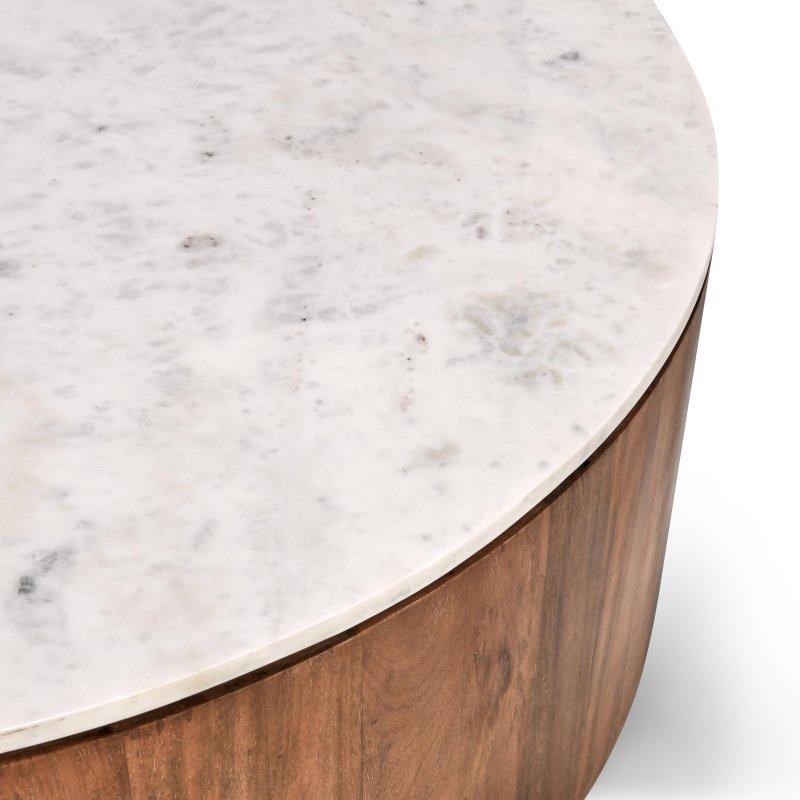 Mermer Tabla Mango Ağacı Tambur Kaideli El Yapımı Yuvarlak Orta Sehpa - 117x44 cm - 240421