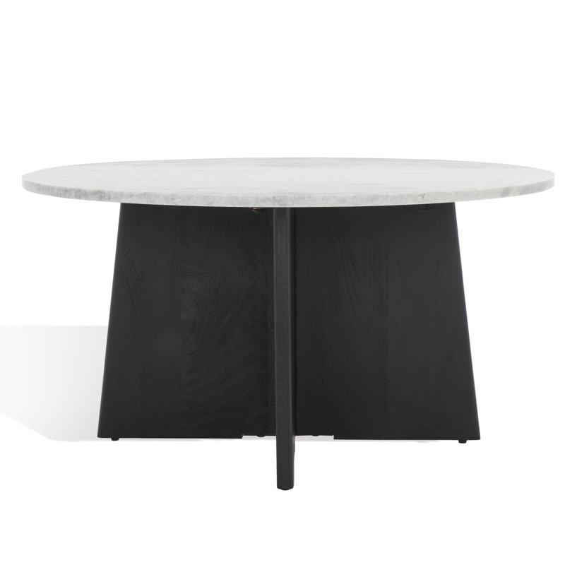 Mermer Tabla Masif Mango Ahşap Çapraz Ayaklı Yuvarlak Orta Sehpa - 89x46 cm - 245085