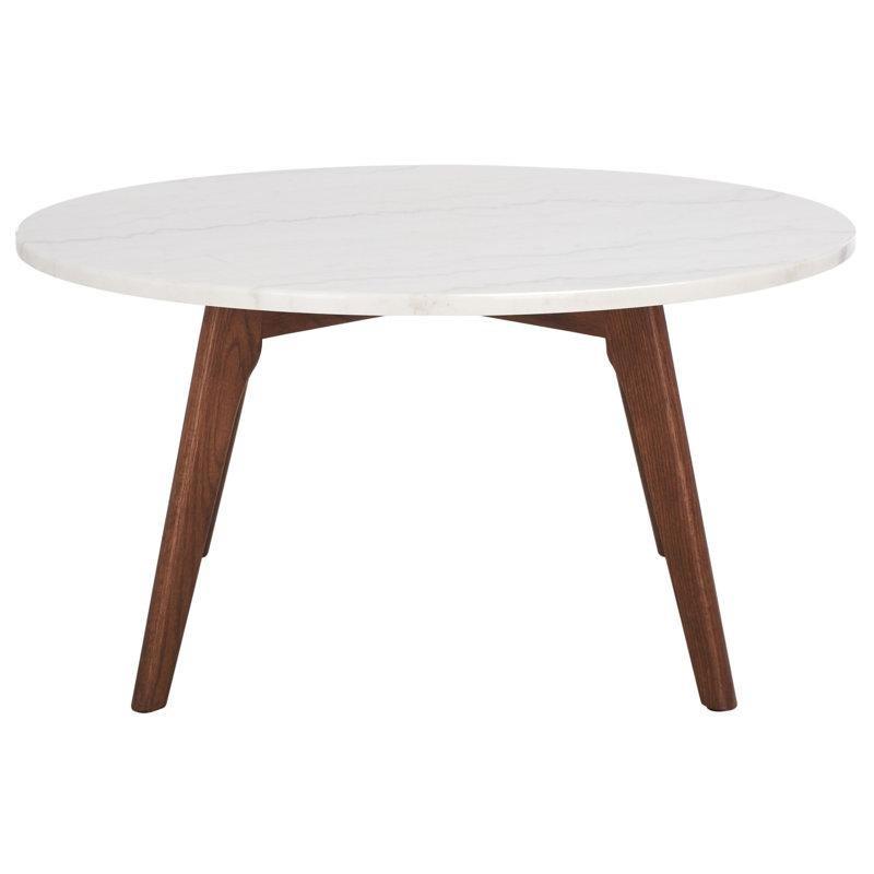 Mermer Tablalı Ceviz Masif Ahşap Ayaklı Yuvarlak Orta Sehpa - 81 cm - 244655
