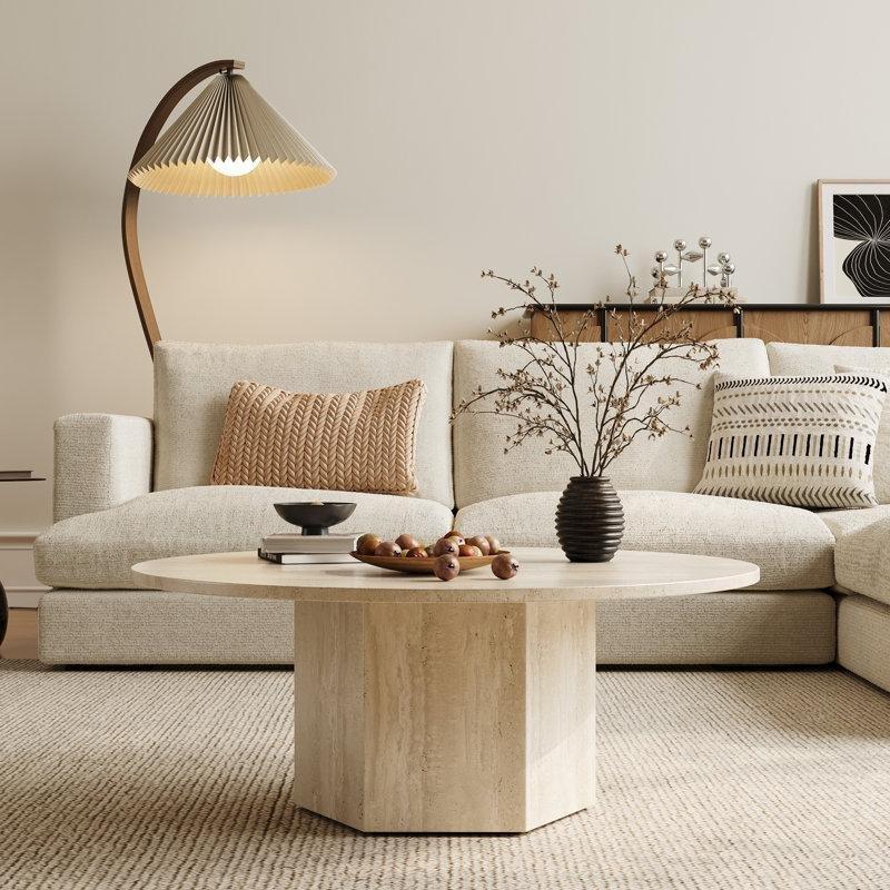 Meşe Ahşap Petek Tabanlı Yivli Detaylı Yuvarlak Orta Sehpa - 90 cm - 244998