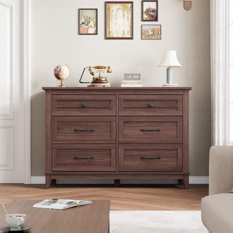 Meşe Dokulu MDF 6 Çekmeceli Yüksek Ayaklı Şifonyer - 120 cm - 304774