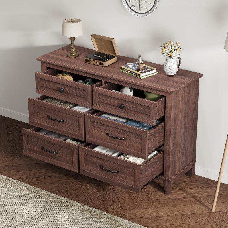 Meşe Dokulu MDF 6 Çekmeceli Yüksek Ayaklı Şifonyer - 120 cm - 304774