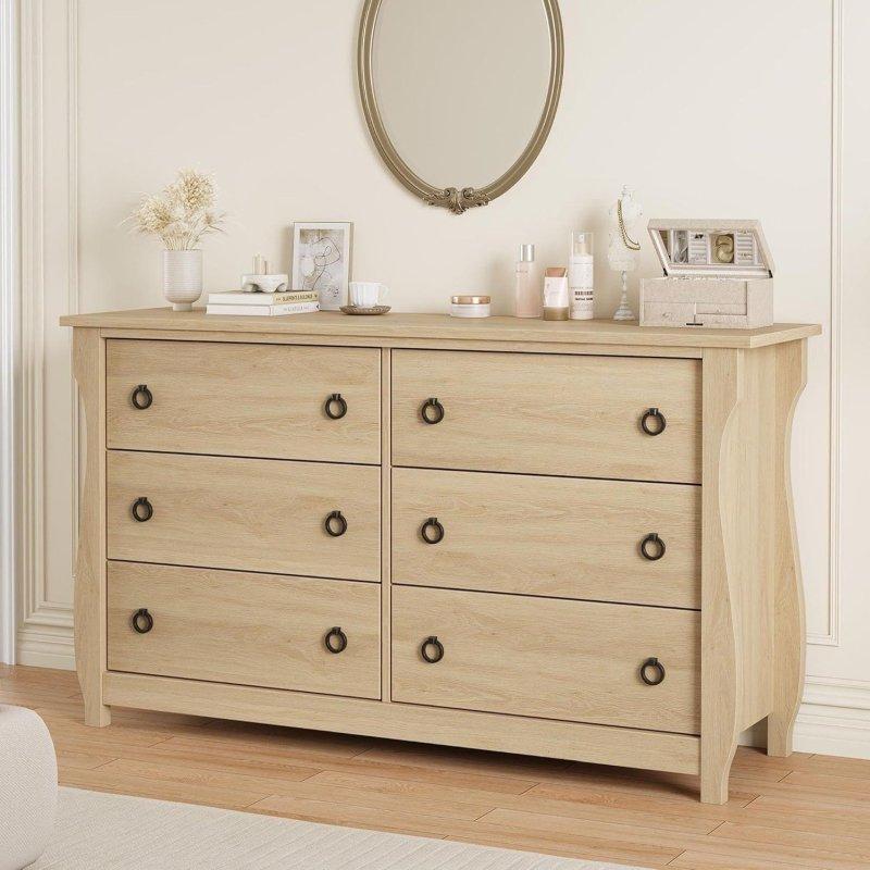 Meşe Gold Halkalı Kulplu 6 Çekmeceli Bohem Dokulu Şifonyer - 120x75 cm - 307526
